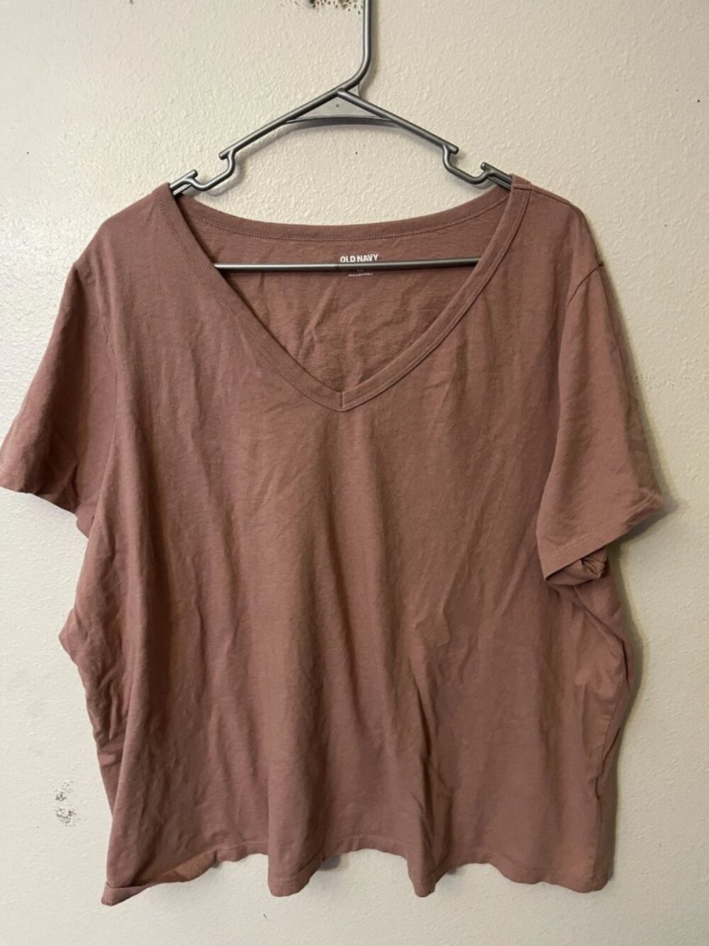 Old Navy Everywear Womens Solid Pink 100% Cotton V Neck Short Sleeve Shirt XXL